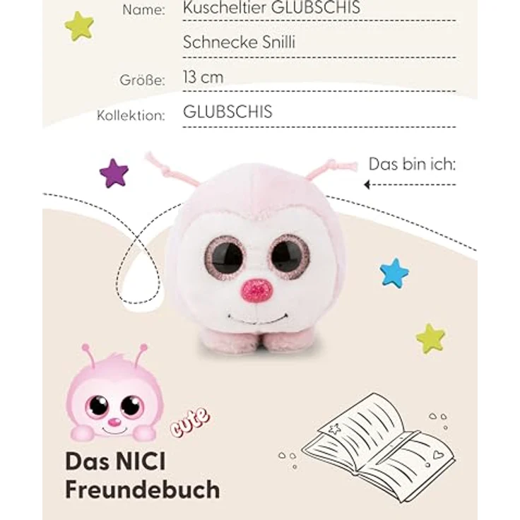 NICI Kuscheltier GLUBSCHIS Schnecke Snilli, 13cm, rosa, weiches Plüschstofftier mit Glitzeraugen, ideales Geschenk für Kinder und Erwachsene – Bild 5