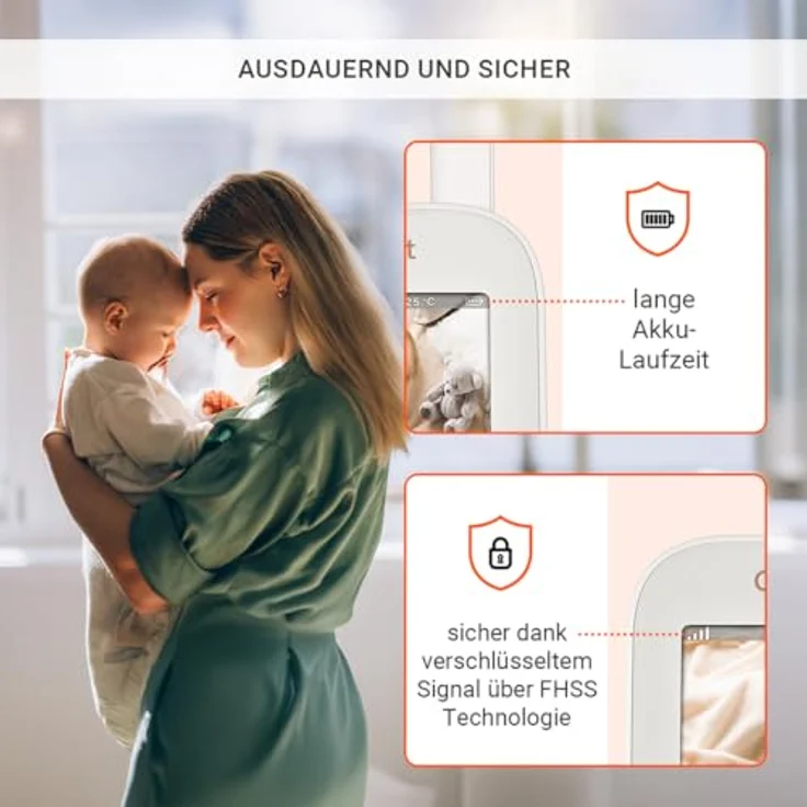 Gigaset Baby 300 Video, Video-Babyphone mit 2,8“ LCD-Bildschirm, Zwei-Wege-Audio, FHSS Technologie, Nachtlicht und Temperatursensor, Cream White/Warm Grey – Bild 3