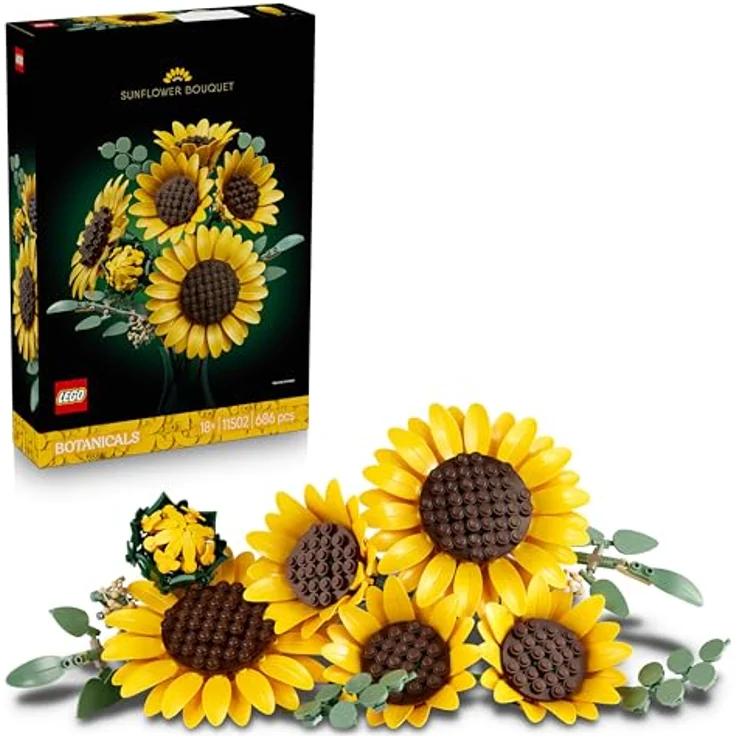 LEGO Botanicals Sonnenblumenstrauß 11502, Kunstblumen Set mit beweglichen Blütenblättern & Eukalyptuszweigen für Dekoration im Wohnbereich, DIY Geschenkidee für Erwachsene – Bild 1