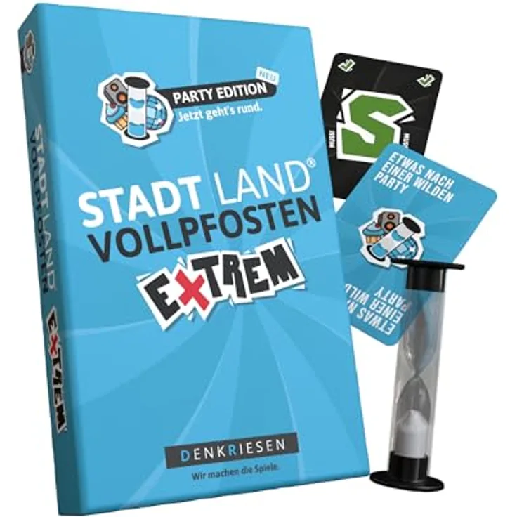 DENKRIESEN Stadt Land VOLLPFOSTEN® Extrem – Party Edition, Brettspiel für 2-6 Spieler, ab 12 Jahren, actionreiche Spielzeit von 30-60 Minuten