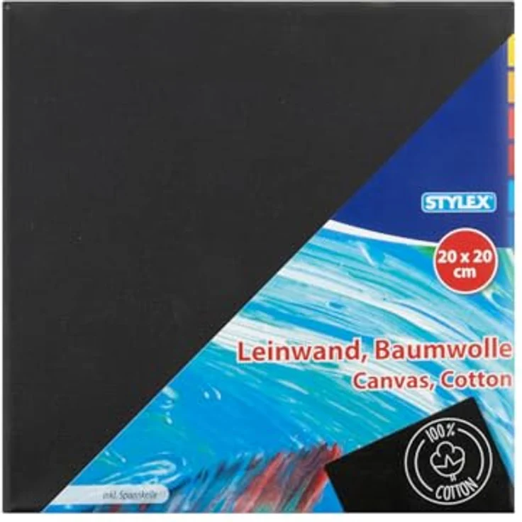 Stylex Leinwand / bespannter Keilrahmen / Größe: 20x20cm / Schwarz