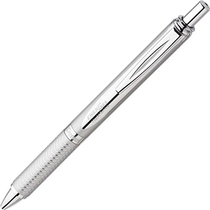 Pentel BL407-A EnerGel Liquid Gel-Tintenroller Sterling mit Druckmechanik, silberfarbenes Metallgehäuse, 0,7 mm Kugeldurchmesser = 0,35 mm Strichstärke, Schreibfarbe schwarz 1 Stück (1er Pack) – Bild 3