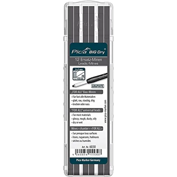 Pica Druckbleistift BIG DRY, Ersatz-Minen FOR ALL Graphit 2B, 12 Stück im Minenetui – Bild 1