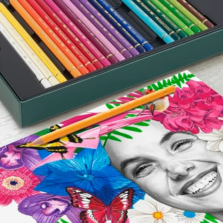 Faber-Castell 210053 Polychromos Malstifte, 32er-Buntstifte-Set mit 3,8-mm-Minen, inklusive 6 Pitt Graphite Mat Bleistifte, Radiergummi und Anspitzer – Bild 3