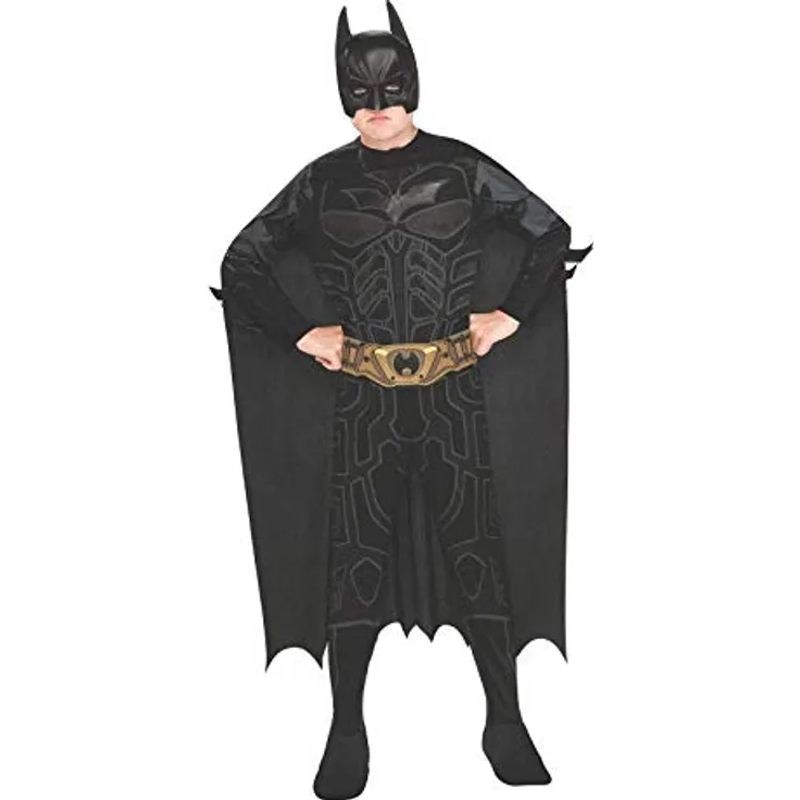 Rubies Batman The Dark Knight Rises Kostüm für Kinder, vierteilig mit Overall, Cape, Gürtel und Maske, Größe 140