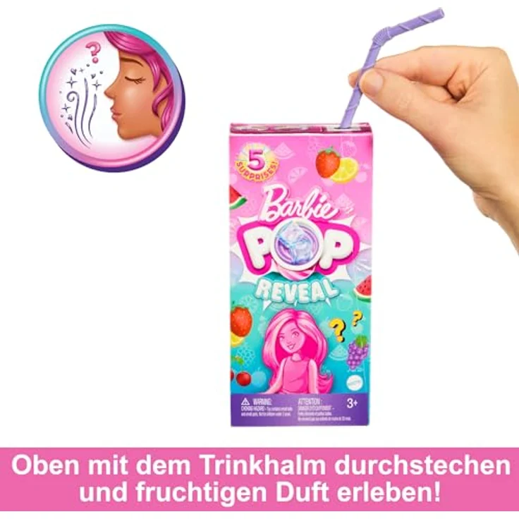 Barbie Anziehpuppe Pop Reveal kleine Chelsea-Puppe der Fruit Serie, mit 5 Überraschungen, Dufterlebnis mit Erdbeerlimonade, Fruchtpunsch, Wassermelone oder Grapefruit, inkl. Rollschuhe – Bild 3