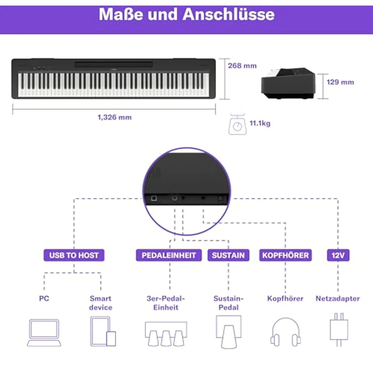 Yamaha E-Piano P-145BT, tragbares Klavier mit 88 Tasten, GHC-Tastatur, Bluetooth Audio, Schwarz – Bild 2