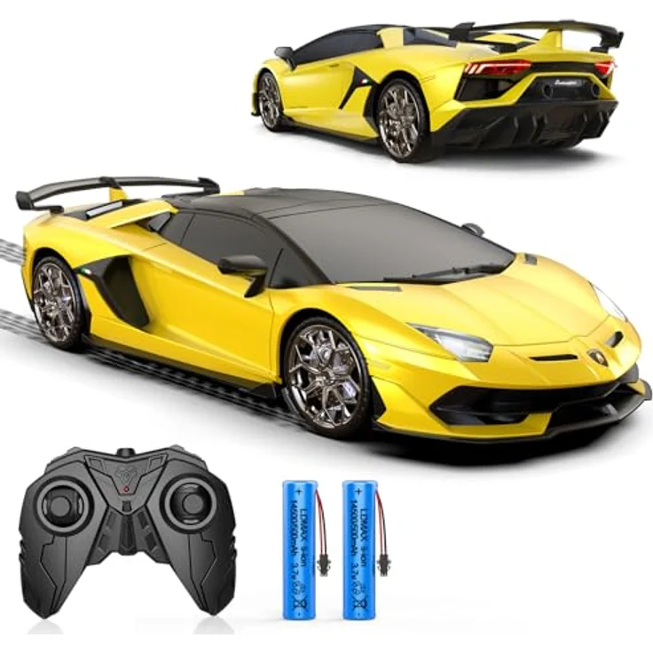 AEROQUEST 1:16 Lamborghini SVJ Roadster Ferngesteuertes Auto, 2.4GHz, Offiziell Lizenziert, mit Fernbedienung & Scheinwerfer, Gelb, für Jungen und Mädchen, Wiederaufladbare Batterien – Bild 1