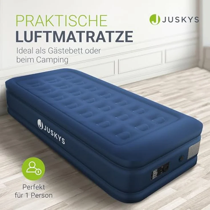Juskys Luftmatratze Sapri, Einzel-Luftbett, selbstaufblasend, wasserdicht, blau, inkl. Pumpe und Tasche - Preisvergleich – Bild 2