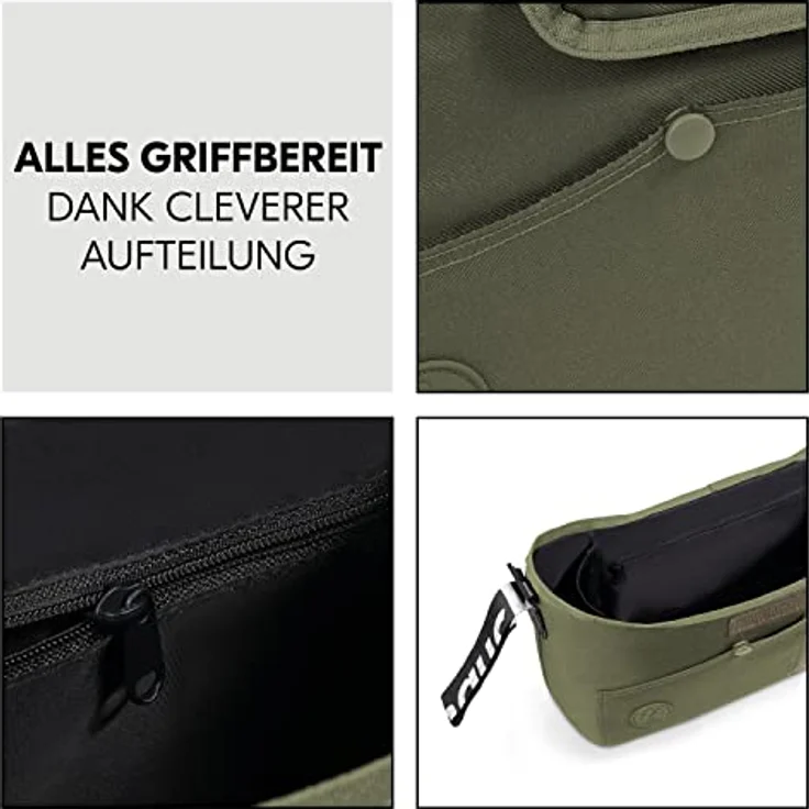 Hauck Organizer für Kinderwagen und Buggy - Große Baby Kinderwagentasche Buggytasche Wickeltasche mit Getränkehalter/Becherhalter, Leicht Zugänglich, Einfache Befestigung (Olive) – Bild 6