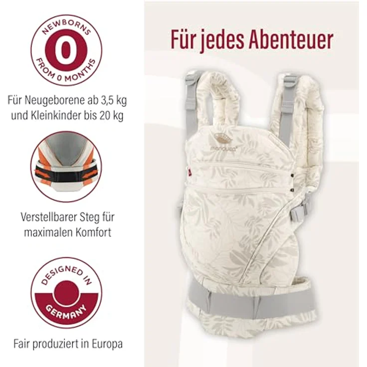 Manduca Babytrage XT, All-in-One-Trage aus Bio-Baumwolle mit stufenlos verstellbarer Sitzbreite und drei Tragepositionen, geeignet für 3.500 bis 20 kg, ergonomisch und hüftgesund – Bild 3