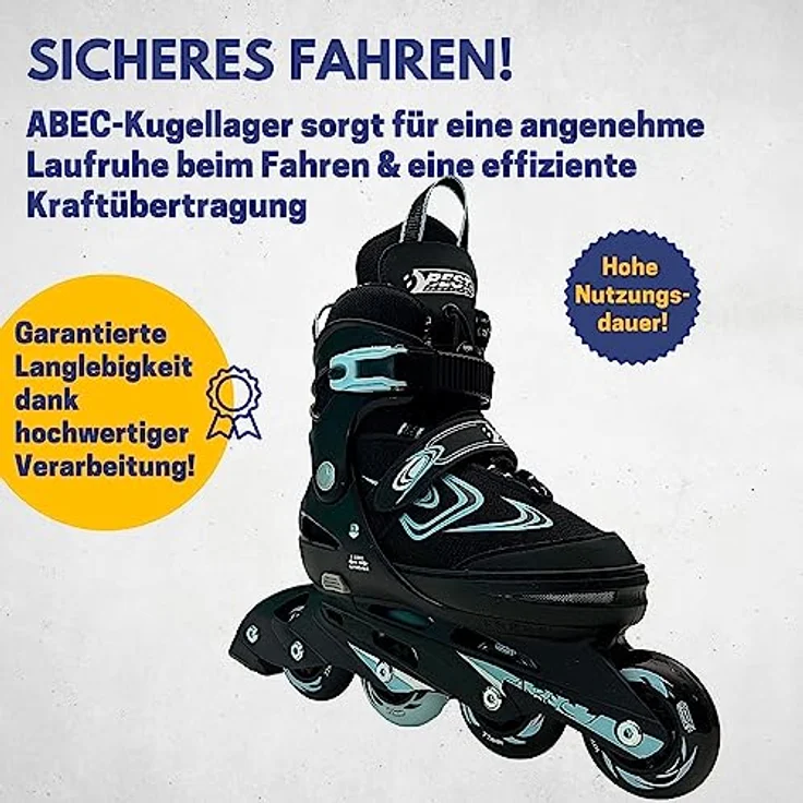 Best Sporting Inline Skates Kinder I Rollschuhe größenverstellbar I robuste Inliner für Jugendliche mit Bremse I schwarz/blau I Rollerskates Schuhe Kinder I Inliner mit 4 Rollen – Bild 4