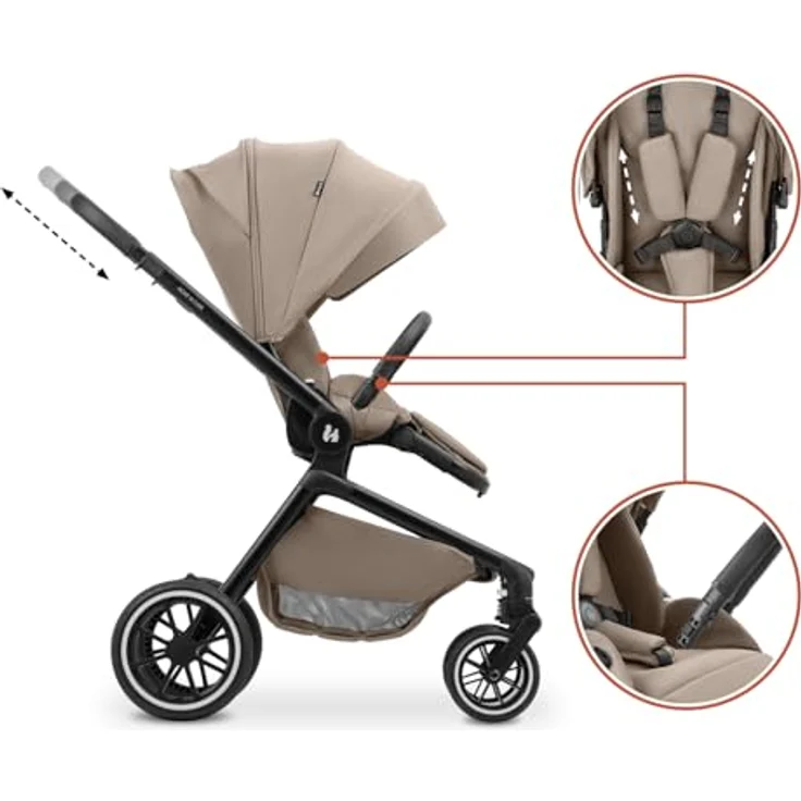 hauck Move N Care, Mocha - Multifunktionaler Kinderbuggy ab Geburt bis 22 kg, Wendbarer Sitz mit Liegefunktion, XL Verdeck mit UPF 50+, Federung & Gummi Räder, Höhenverstellbarer Schieber, Inklusive Adapter – Bild 5