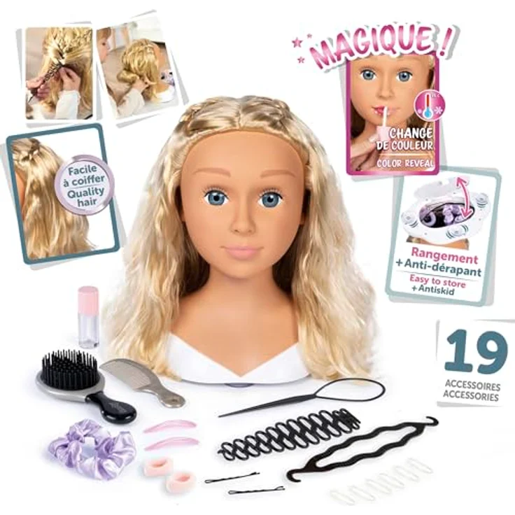 Smoby My Beauty Frisierkopf Blond, Frisierkopf für Kinder mit magischem Lippen-Make-up – Bild 2