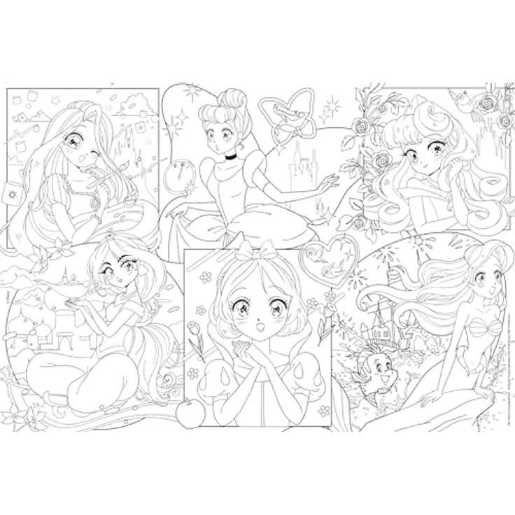 Lisciani Puzzle Disney Princesses Manga, 250-teiliges doppelseitiges Puzzle für Kinder ab 7 Jahren, 50x35 cm mit Ausmal-Rückseite, kreatives Lernspiel – Bild 3