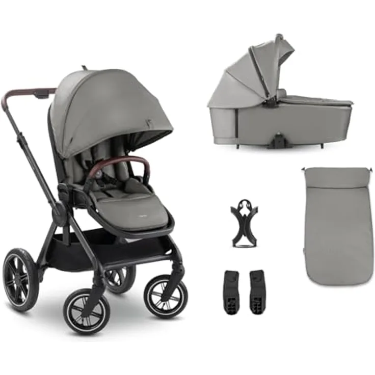 Hauck Kombi-Kinderwagen Comfort N Care Air Set, 2 in 1 mit Luftreifen, inkl. Babywanne, Sportsitz, Beindecke und Getränkehalter, Dark Grey, mit Gratis Mobilitätsgarantie