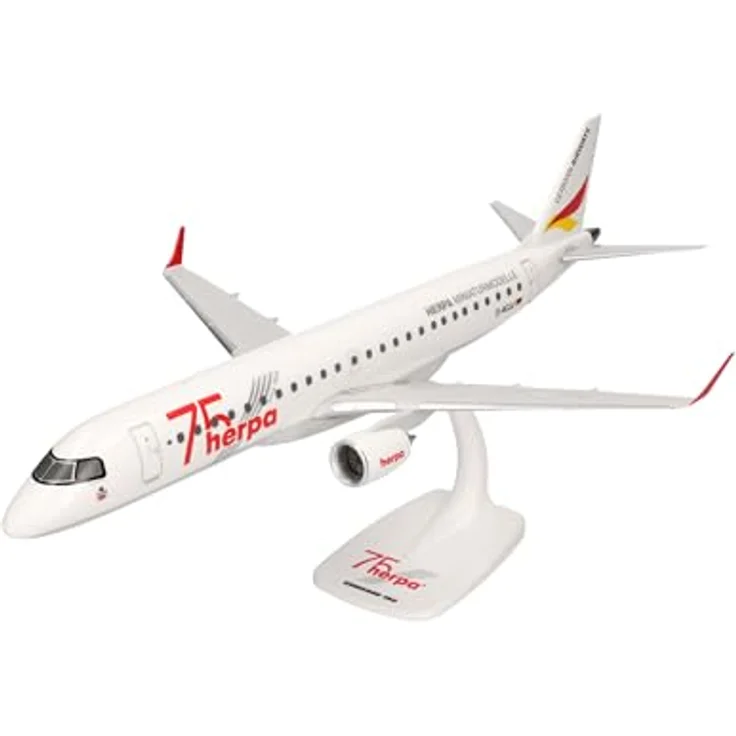 Herpa Snap-Fit Modellflugzeug German Airways Embraer E190 E190 Herpa 75 Years Miniatur 1:100, Sammlerstück mit Standfuß, Kunststoff – Bild 1