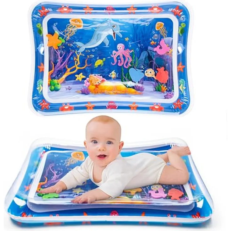 Yeeeasy Bauchzeit-Wassermatte für Babys, aufblasbare Wasserspielmatte mit buntem Meeresdesign, fördert sensorische Entwicklung, geeignet für 3 bis 12 Monate