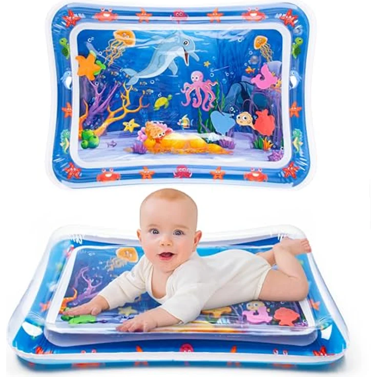 Yeeeasy Bauchzeit-Wassermatte für Babys, aufblasbare Wasserspielmatte mit buntem Meeresdesign, fördert sensorische Entwicklung, geeignet für 3 bis 12 Monate – Bild 1