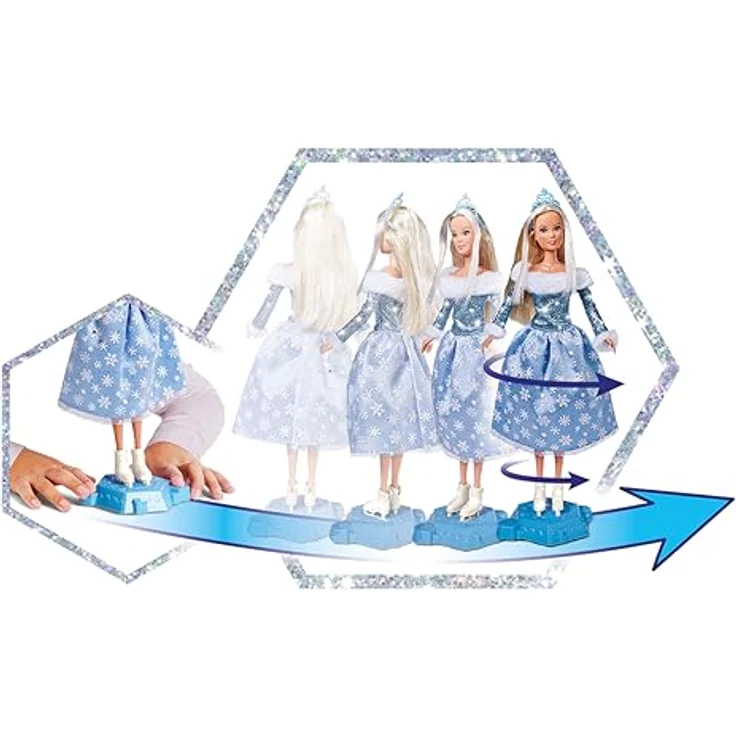 Steffi Love Ice Skating, Ankleidepuppe als Winterprinzessin mit magischer Schlittschuh-Plattform und kleinen Einhorn, 29cm, ab 3 Jahre – Bild 2