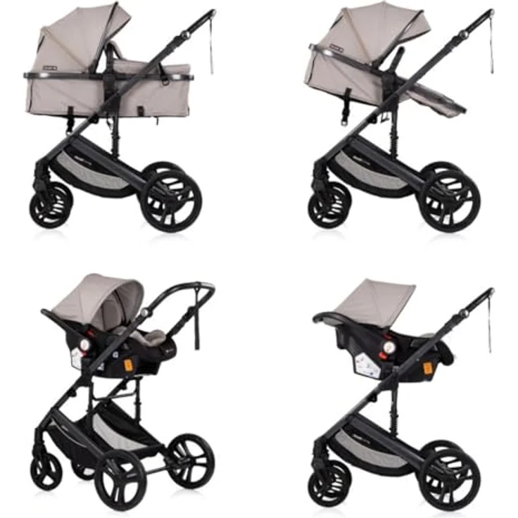 Chipolino Kinderwagen 3 in 1 Amore, Kombikinderwagen mit Babyschale, Adapter, Wickeltasche und Fußabdeckung, braun – Bild 4