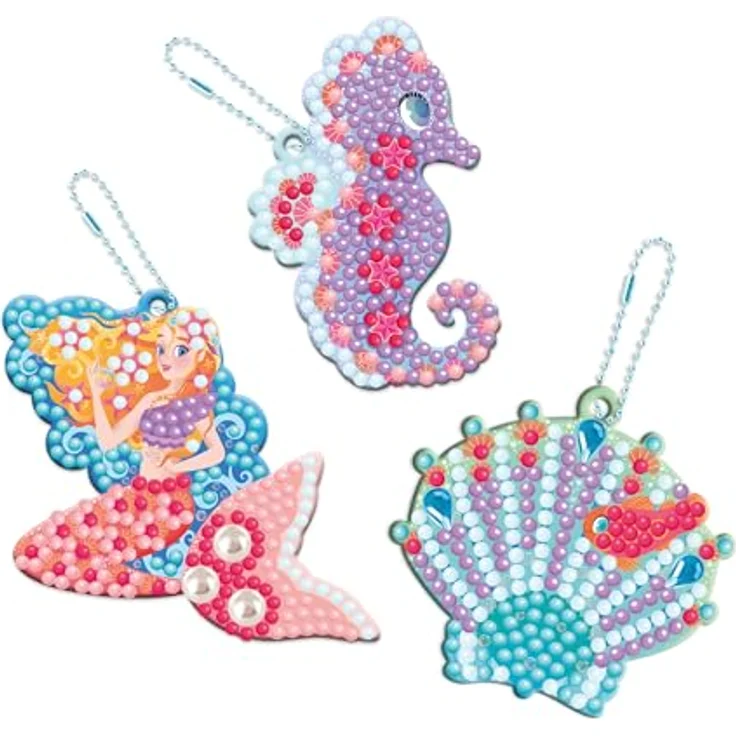 Janod Kreativset Schlüsselanhänger mit Diamantmalerei, 3 Meeres-Motive, inkl. 700 Mini-Strasssteinen und Zubehör für Kinder ab 7 Jahren – Bild 2