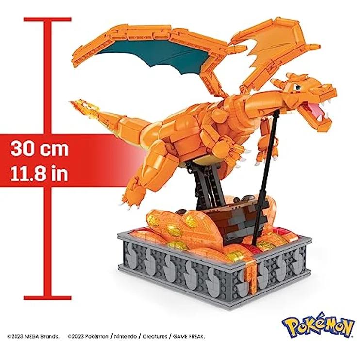 MEGA Pokémon Actionfigur Bauspielzeug für Erwachsene, zusammenbaubares, bewegliches Glurak mit 1664 Teilen, circa 28 cm groß, für Sammler, HMW05 – Bild 5