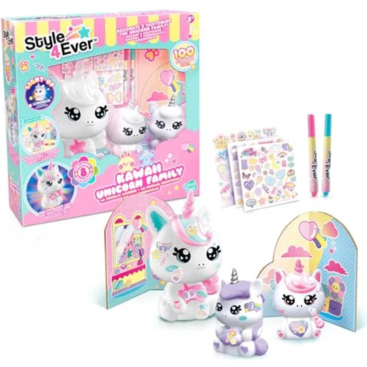 Canal Toys The Unicorn Family Light Up, Sammelfiguren mit leuchtender Einhorn-Mama und leuchtenden Baby-Einhörnern, 3 Stickerblätter, 2 Marker – Bild 1