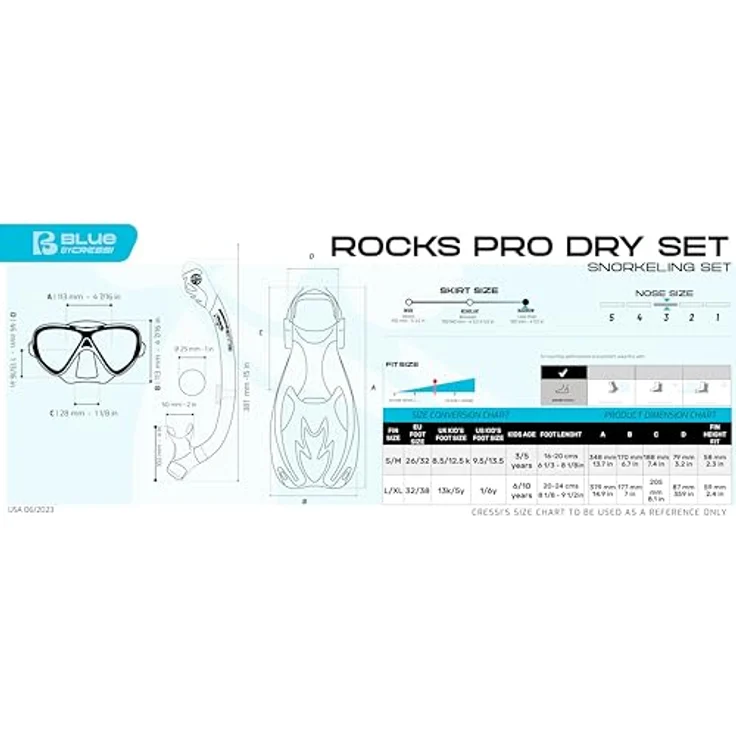 Cressi Rocks PRO Dry Set, Schnorchelset mit Maske und anatomisch geformtem Schnorchel, Blau/Weiß, Größe L/XL – Bild 5