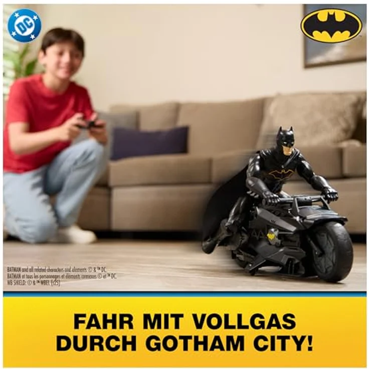 Batman RC Batcycle mit 30 cm Actionfigur, ferngesteuert mit 12 beweglichen Punkten, ideal für Abenteuer – Bild 2