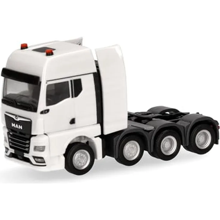 Herpa LKW Modell Man TGX GX, 4-achs Schwerlastzugmaschine (luftgefedert, 8x4), weiß, Miniatur im Maßstab 1:87, Sammlerstück aus Kunststoff, Made in Germany