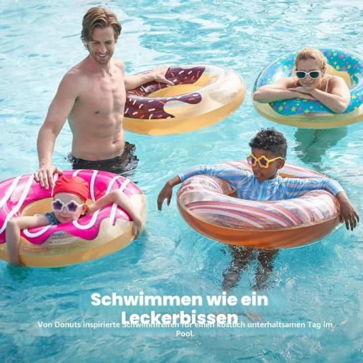 Sloosh Aufblasbare Pool-Schwimmer, Vorteilspack mit 4 verschiedenen Donut-Schwimmringen, 81 cm, langlebiges Vinyl, ideal für Poolpartys und Strandschwimmen – Bild 2