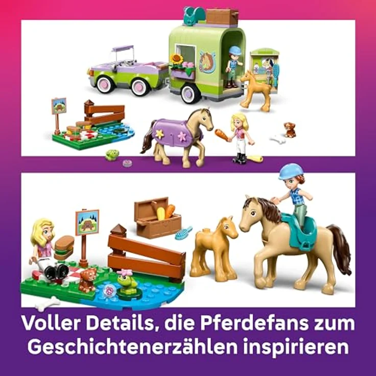 LEGO Friends Pferd und Fohlen mit Pferdeanhänger - Spielset mit 2 Mini Puppen, 4 Tierfiguren, Pflegezubehör und Auto - Geschenkidee für Mädchen ab 7 Jahren - 42695 – Bild 4