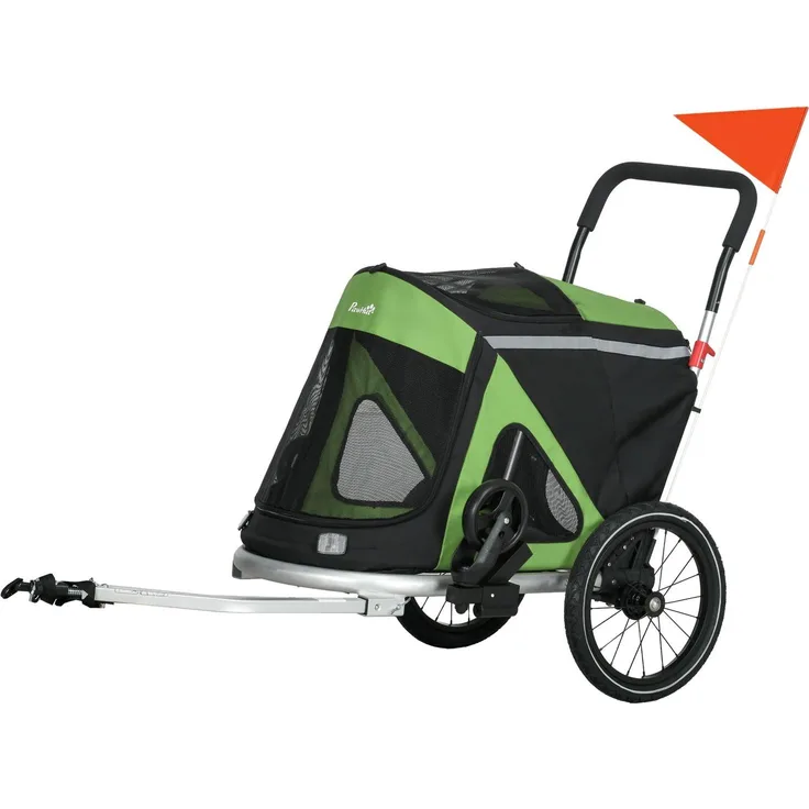 Northio Hundeanhänger 2-in-1, Fahrrad- und Hundebuggy mit Sicherheitsleine, bis 20 kg, Oxford Grün