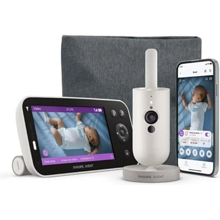 Philips Avent Premium Video Connected Babyphone SCD971/26, Full-HD Kamera mit Nachtsicht, 400 m Reichweite, Schlaf- und Atemtracking, 5-Zoll-HD-Bildschirm – Bild 3