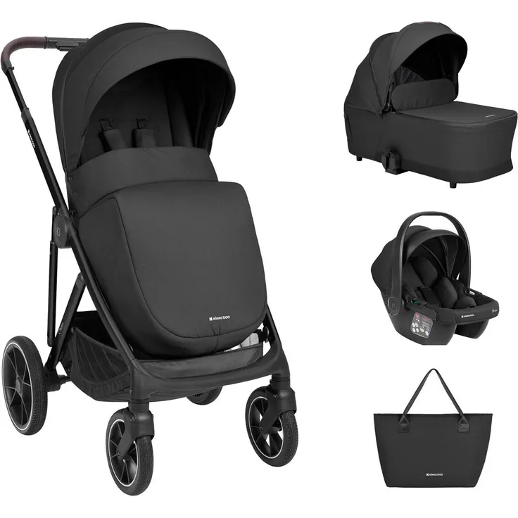 Kikka Boo Kombikinderwagen Chiara 3 in 1, inkl. Babyschale, Babywanne und Sportsitz, leichtes Aluminium, schwarz