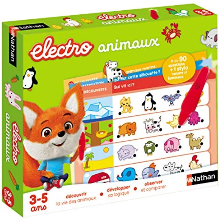 Nathan Elektro Brettspiel - Tiere, interaktives Lernspielzeug mit Fragen und Antworten für Kinder – Bild 3