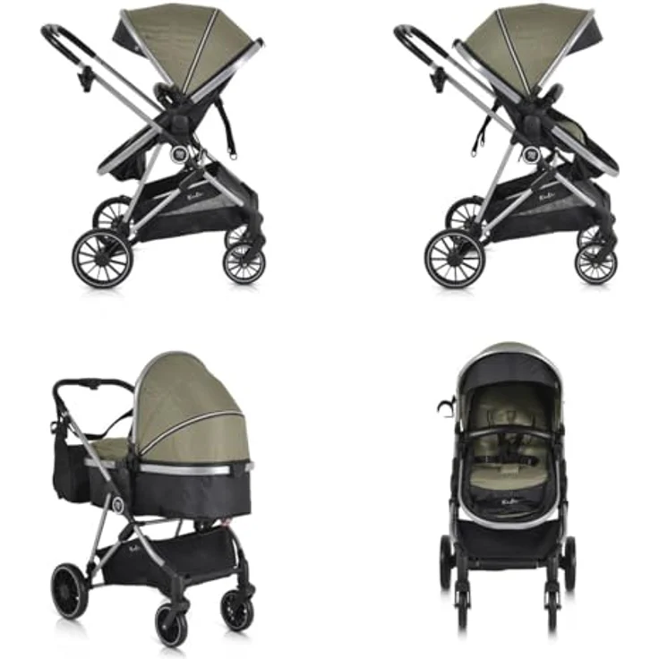 Moni Kombikinderwagen 2 in 1 Kali 22 kg grün, umbaubar, mit Korb, Getränkehalter und Tasche – Bild 5