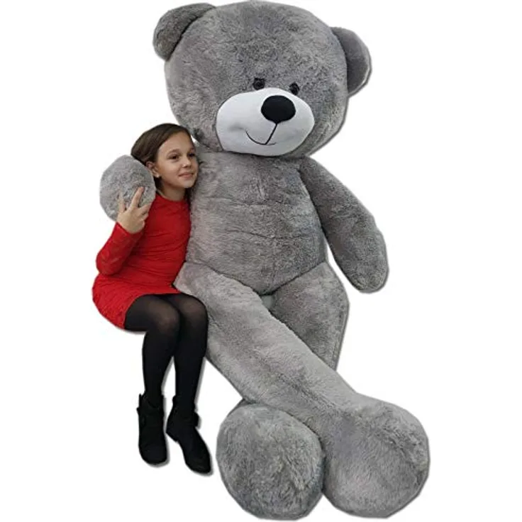 Odolplusz Teddybär 220cm GIGANT Groß Teddy Bear Plüschbär Stofftier Kuscheltier Plüschtier XXL, grau, Silikonisierte Faserbällchen, exquisite Verarbeitung