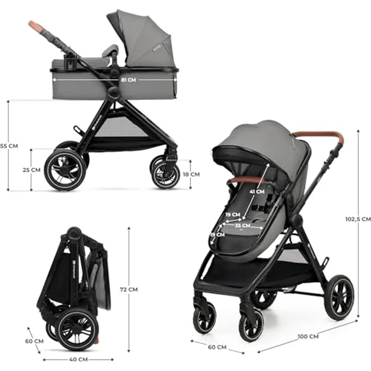 Kinderkraft 3in1 Kombi-Kinderwagen-Set ESME, wendbarer Sitz & Wanne in einem, bis 22 kg, inkl. Babyschale MINK PRO i-Size, Getränkehalter, Wickeltasche, Moonlight Grey, mit Gratis Mobilitätsgarantie – Bild 15