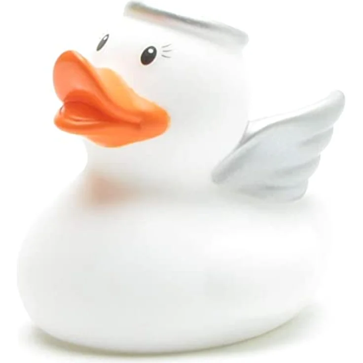 Duckshop Badeente, personalisierbar Engel Ente mit Wimpern, weiß, Quietschefunktion, 8 cm – Bild 3