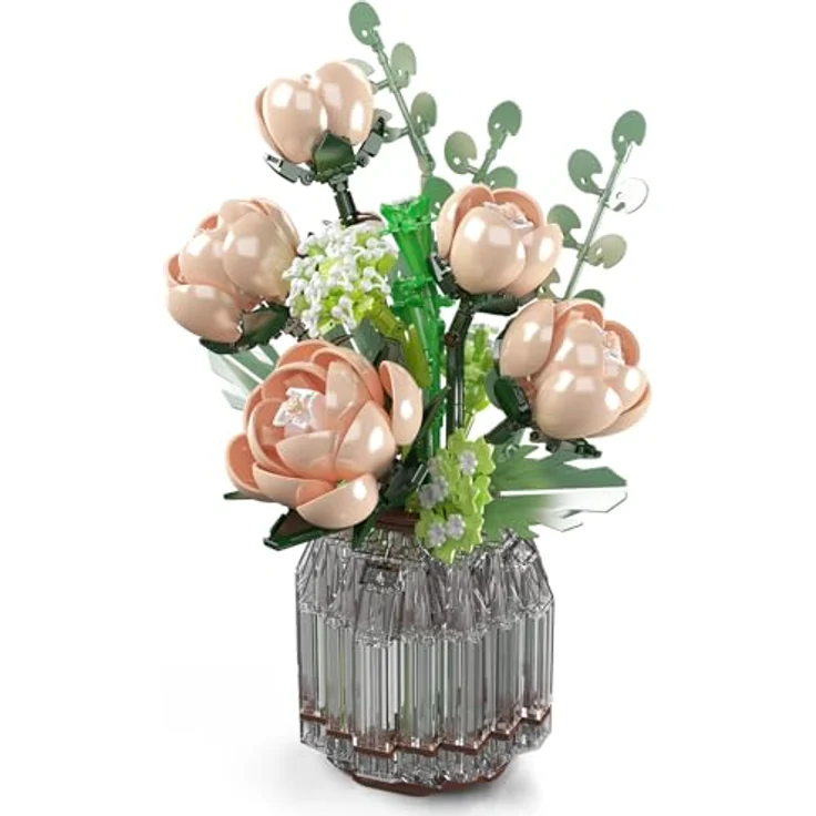 Mould King 24109 Rosenstrauß Baustein Vasen Set, kreatives Bastelset mit realistischen unvergänglichen Blumen für stilvolle Wohnraumdekoration, 981 Teile – Bild 2