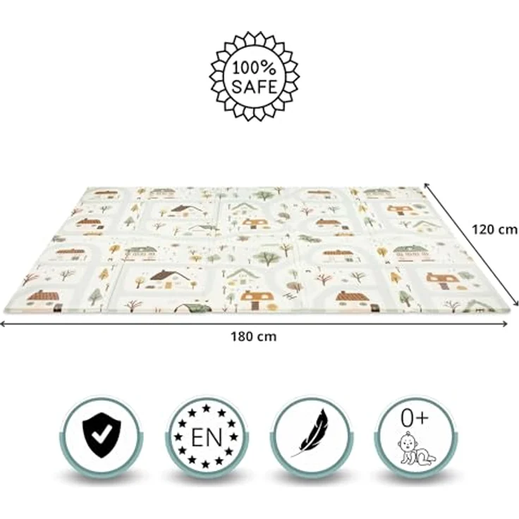 Mamabrum Baby Krabbel Matte, 200 x 180 x 1.0 cm, ungiftige Wasserdichte Schaumstoffspielmatte, rutschfest, faltbar und tragbar – Bild 2