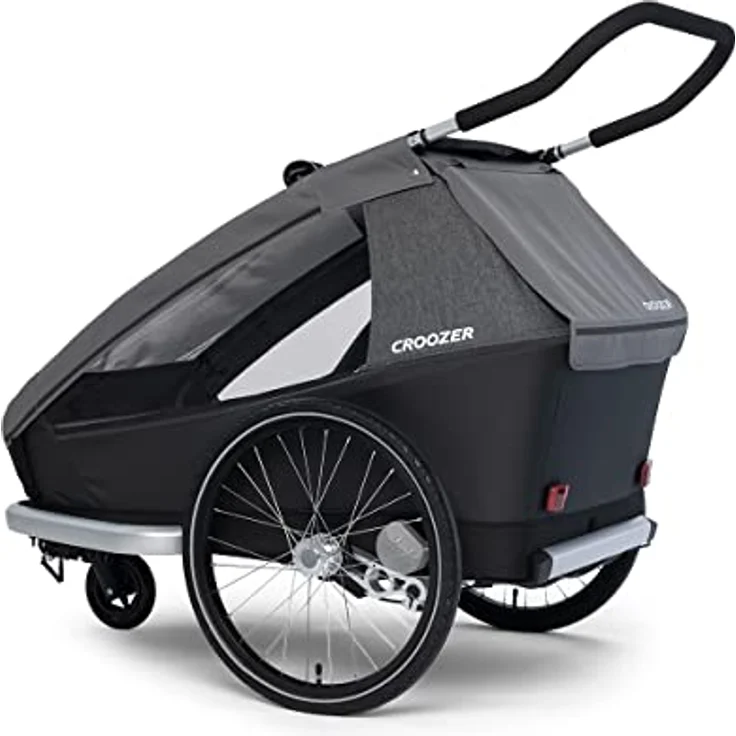 Croozer Fahrradkinderanhänger Kid Keeke 2, Fahrradanhänger für 2 Kinder inkl. Buggy Rad, mit Croozer AirPad® Federung, 20" Speichenlaufrädern, silber – Bild 4
