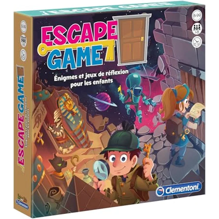 Clementoni Escape Game 52430, Brettspiel mit 3 Abenteuern (Weltraum, Pharaonengrab, Schloss), Mehrfarbig, Französisch – Bild 2