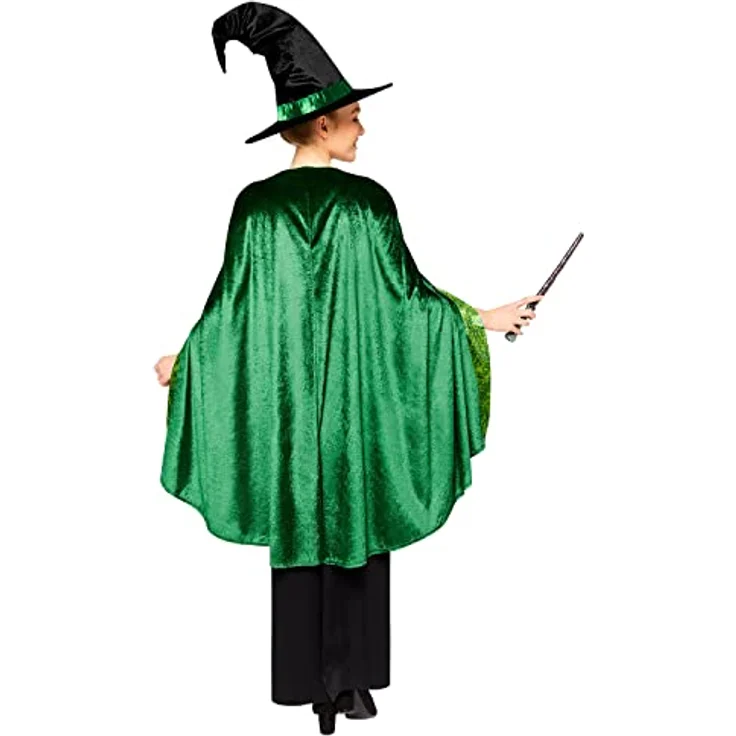 Amscan - Erwachsenenkostüm Professor Mc Gonagall aus Harry Potter, Kleid, Umhang, Hut, Magierin, Zauberin – Bild 6