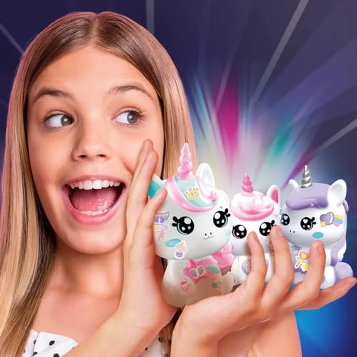 Canal Toys The Unicorn Family Light Up, Sammelfiguren mit leuchtender Einhorn-Mama und leuchtenden Baby-Einhörnern, 3 Stickerblätter, 2 Marker – Bild 9