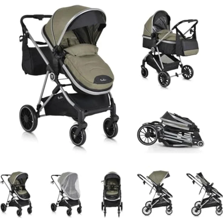Moni Kombikinderwagen 2 in 1 Kali 22 kg grün, umbaubar, mit Korb, Getränkehalter und Tasche – Bild 1