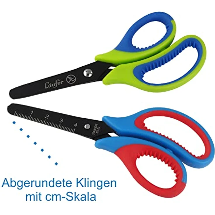 Läufer 87226 Ergonomische Bastelschere für Kinder, rot/blau, mit runder Spitze und Titanbeschichtung, 13 cm lange Schulschere für Rechtshänder – Bild 5