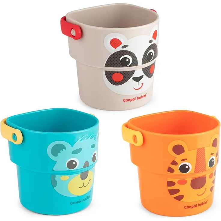 Canpol Babies Hello Little Wassereimer, 3er Set aus Holz, fördert sensorische Wahrnehmung für Kinder ab 9 Monaten